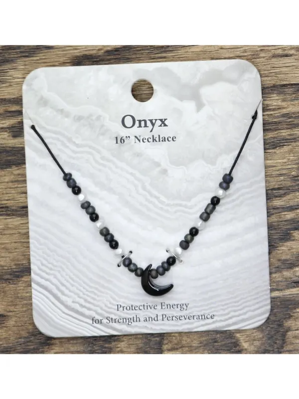 NWT Unique Designs Onyx Crystal Crescent Moon Necklace Black / White 16" + 3.5" - Image 3