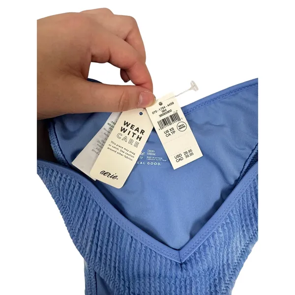 Aerie Real Good Cheeky Bikini Bottom Blue Tie Dye Smocked V-Front Swim XS NEW‎ - Image 5