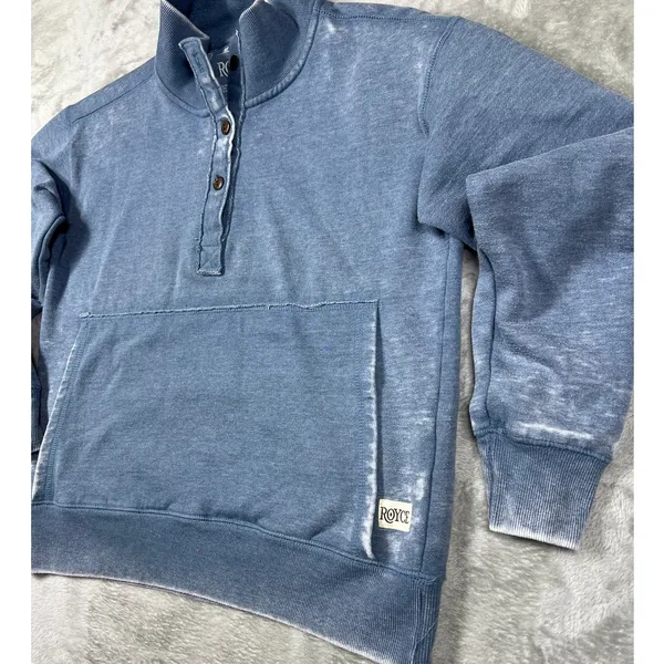Distressed Sweater 1/4 Button Pullover Vintage Washed Style Medium - Image 3