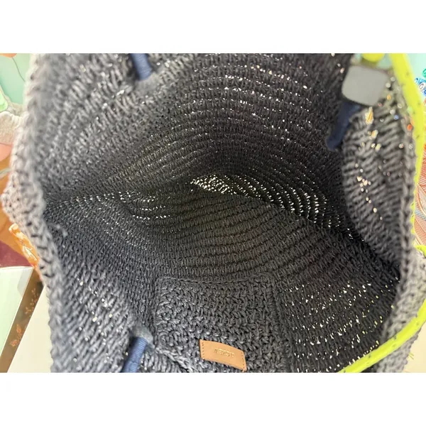 J.Crew‎ Straw Tote Bag Gray Neon Yellow Tassel Rope Handle Shoulder Bag - Image 6