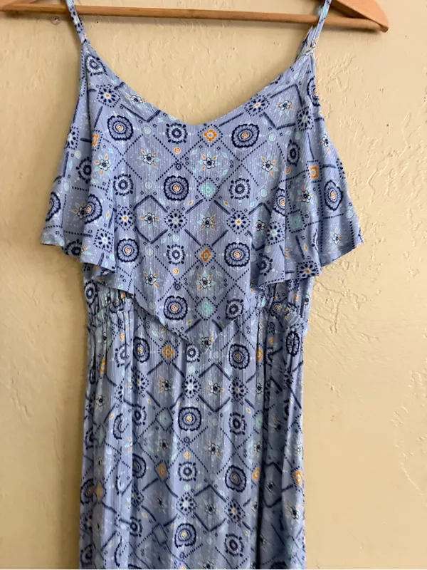 Mudd Light Blue Printed Maxi Dress with Ruffle Bodice - Image 2