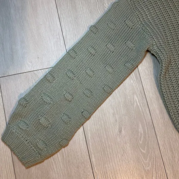 Army green chunky cropped sweater fall style winter pullover size‎ medium - Image 3