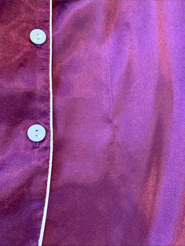 Women’s Small Purple Satin Button Front Long Sleeve Top and Pants Pajama Set - Image 7
