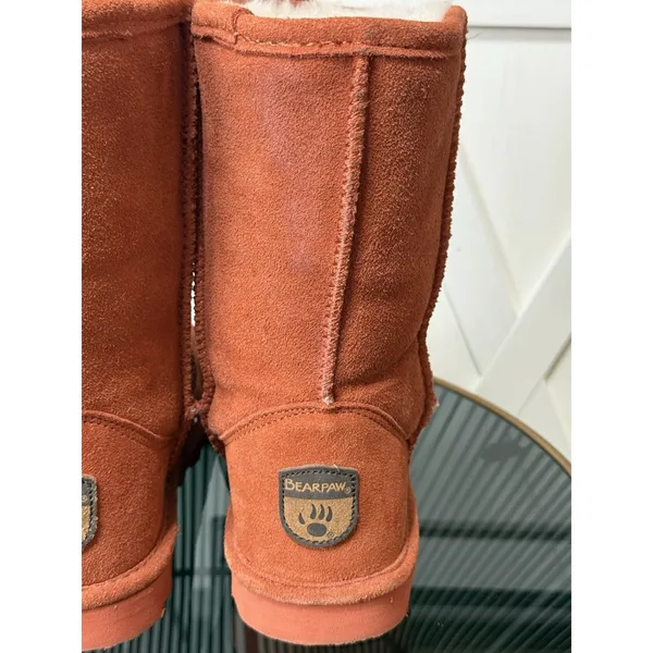 BEARPAW Elle Short 1962W Rust Orange Suede Sheepskin Winter Boots Women Size 6 - Image 10