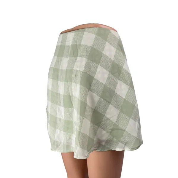 Urban Outfitters Green Gingham Check Asymmetric A-Line Mini Skort Skirt Size 6 - Image 4