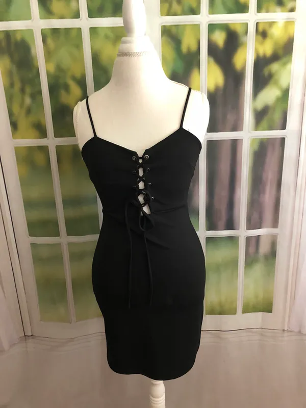 Blue Blush Black Lace Up Dress - Image 4