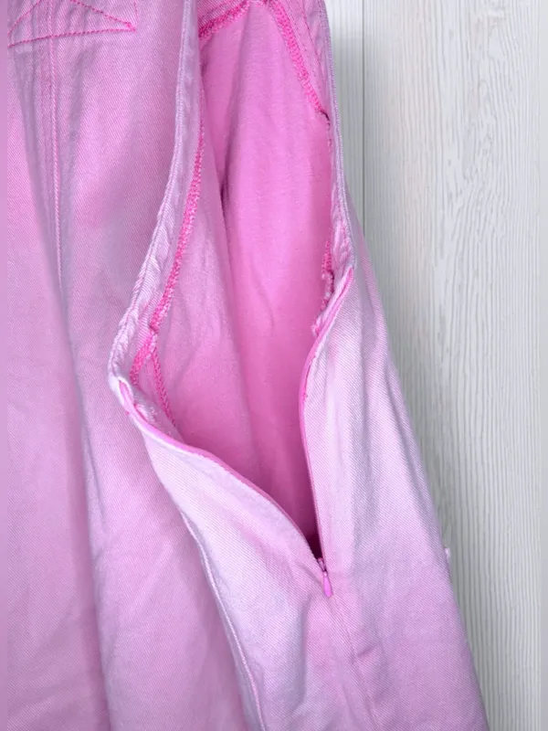 Women's Pastel Pink Cotton Denim Overall Mini Dress - Image 5