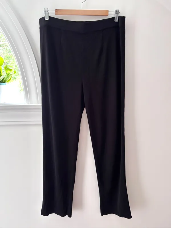 MISOOK Black Classic Knit Pull On Wide Leg Pants Womens L Petite Minimalist Chic - Image 2
