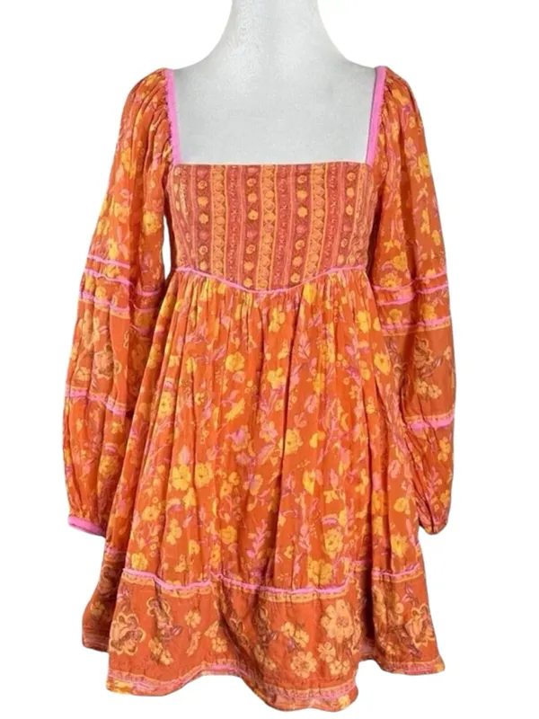 Free People Bohemian Retro 70s Flower Child Endless Afternoon Mini Dress Medium - Image 6