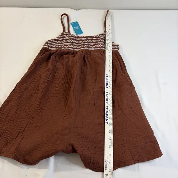 Cupshe Brown Gauze Smocked Romper Embroidered Bohi Summer‎ Beach Jumpsuit NEW - Image 10