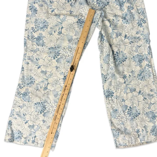 Beau Dawson Blue White Floral Linen Blend Wide Leg Tie Front Pants size L 10 12 - Image 6