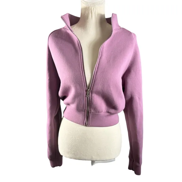 Mauve Cropped Zip Up Jacket Womens M Funnel Neck Sweatshirt Athleisure - Image 6
