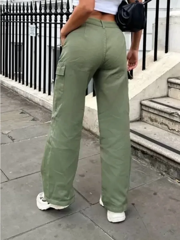 High-Rise Cargo Pants in Olive Green - Image 3