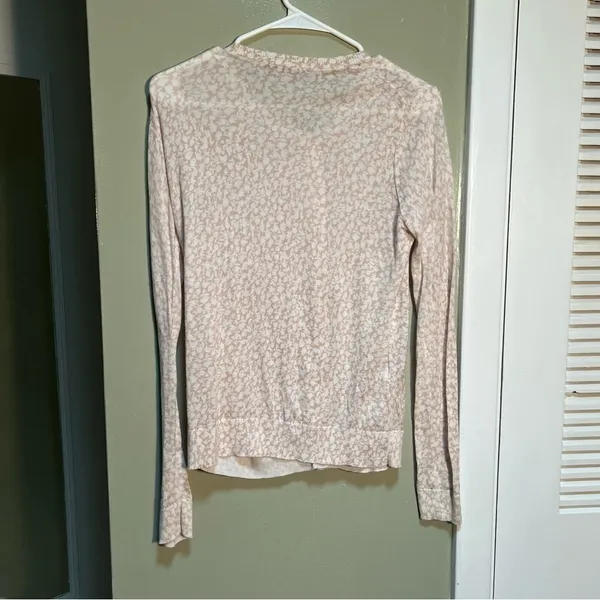 Loft Women's Size Medium Cardigan Sweater Beige White Floral Lightweight Cotton - Image 5
