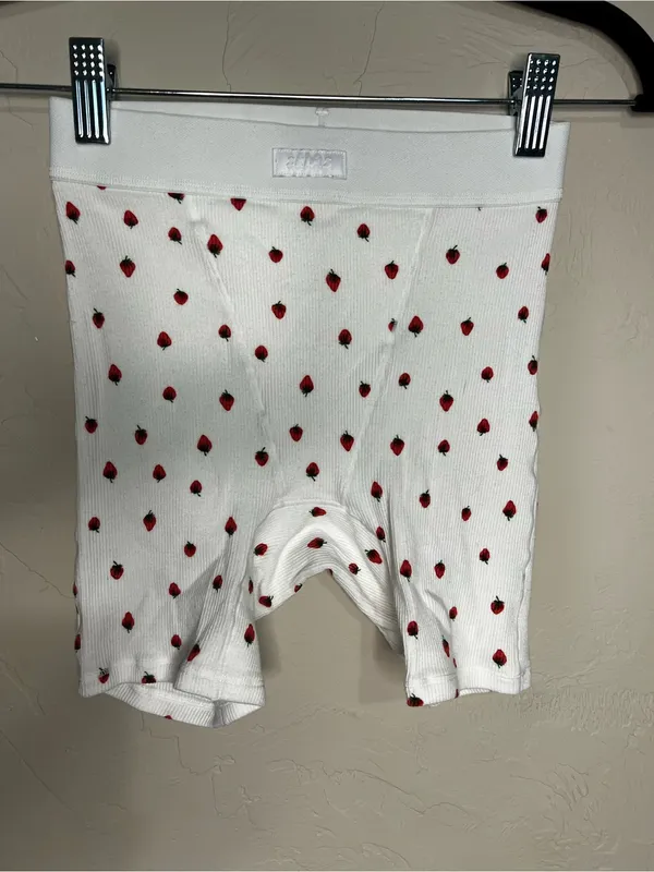 Skims Cotton Ribbed Snow Strawberry‎ Boxer Cozy Lounge Shorts - Image 2