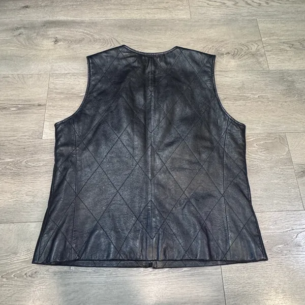 Mixit Y2K Womens Black Quilted Genuine Leather Zip Front Vest Size‎ 10 Medium - Image 2