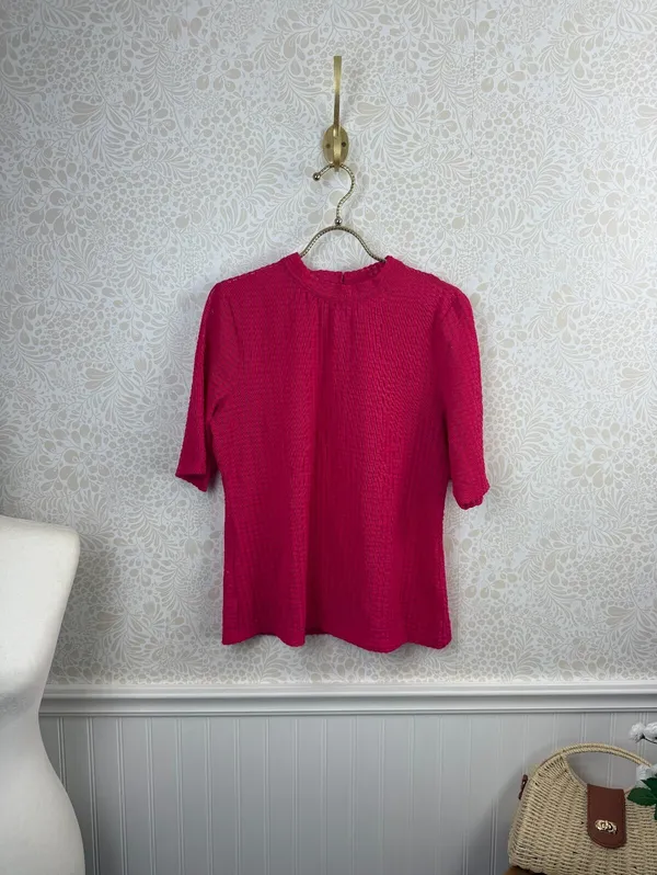 Maeve by Anthropologie Hot Pink Sheer Mesh Mock-Neck Top - Size - Large - Image 5