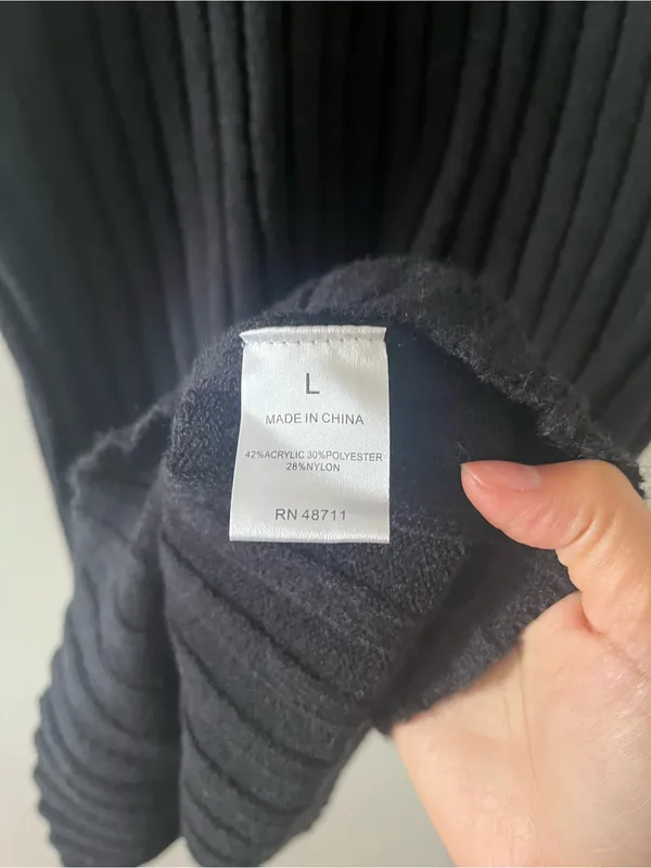 Black Ribbed Knit Midi Dress Large Sleeveless Mock Neck Minimalist Capsule - Image 5