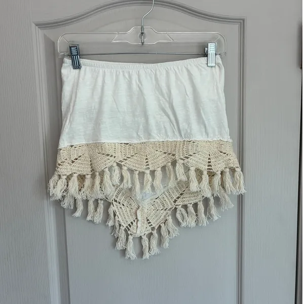 Free People Womens White Cotton Crochet Tassel Handkerchief‎ Tube Top Small Boho - Image 12