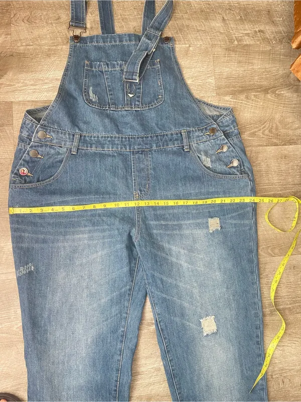 City Chic Mid Wash Distressed Denim Overalls Sz S/16 New without tags - Image 9