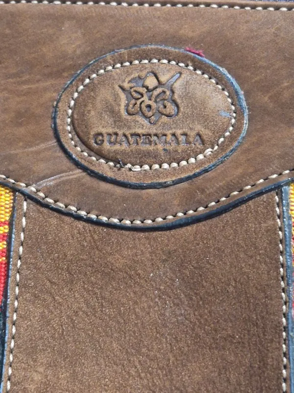 Handmade Guatemalan Leather & Woven Material Clutch Purse Cosmetic Bag 7.5" x 5" - Image 2
