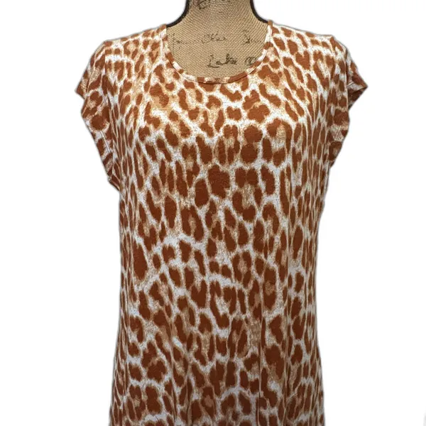 Denim & Co Tan Giraffe‎ Animal Print Maxi Dress with Pockets Casual Size Medium - Image 2