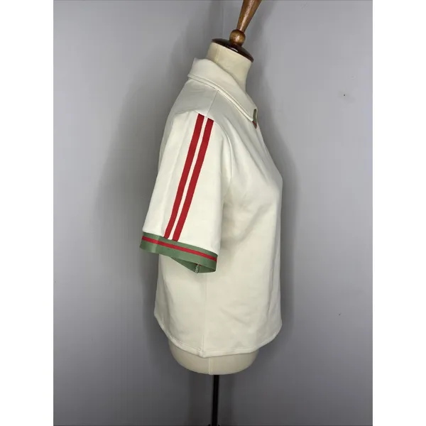 With Jean Cream Knit Polo Top Red Green Contrast Trim Tenniscore Medium - Image 5
