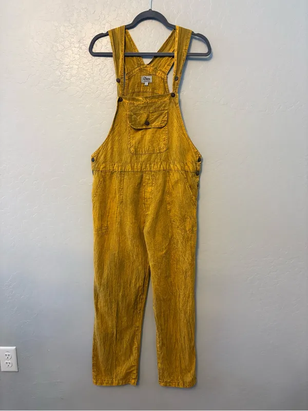 Rhea mustard yellow acid wash looking bohemian overalls size medium - Image 2