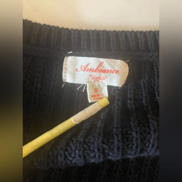 Ambiance Black Knit Sweater Women’s Small Lace-Up Shoulder Long Sleeve Pullover - Image 3