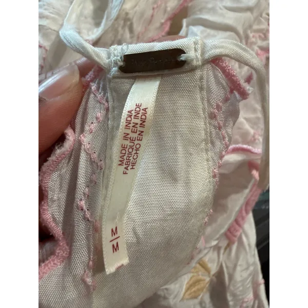 Free People Womens White Pink Rose Embroidered Boho‎ Button Front Cami Top M - Image 5