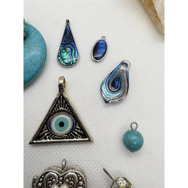 Mixed Pendant‎ Charm Lot Faux Turquoise Crystal Heart Locket Evil Eye Abalone - Image 4