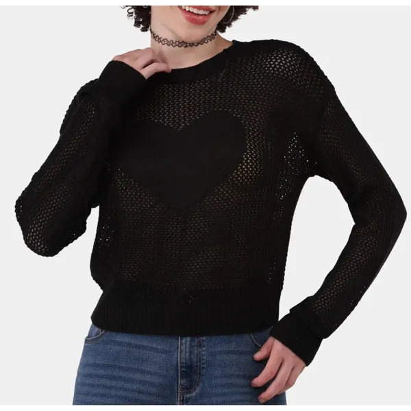 No Boundaries Womens Sweater Size S Black Soot Heart Mesh Open Knit Gothcore - Image 4