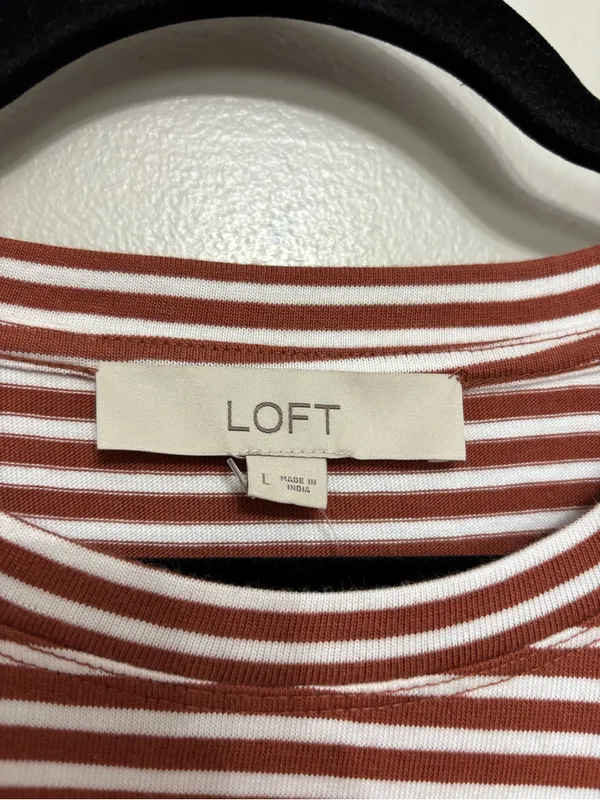 NEW LOFT Striped Twist Midi Dress 100% Cotton Brown and White - Size L - Image 4