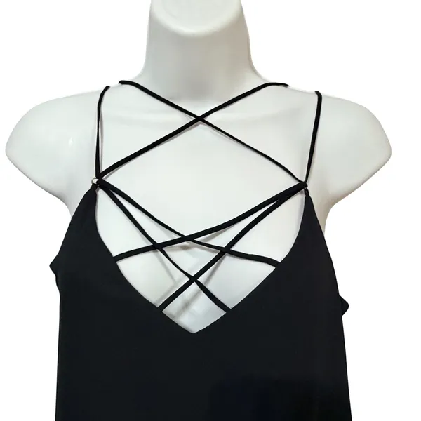 Express Womens Black Strappy Lattice V-Neck Chiffon‎ Cami Tank Top XS NWT - Image 3