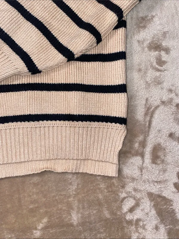 Dokotoo Striped Crewneck Sweater tan and black stripes oversized fit - Image 5