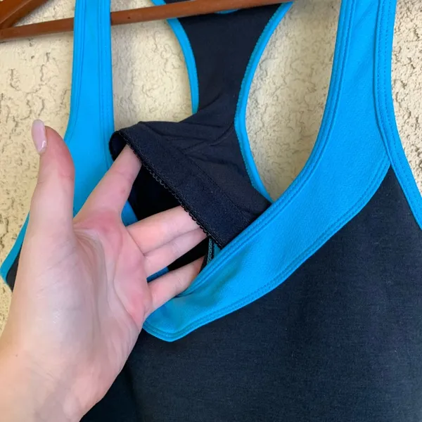 DYLN Blue and Black Razorback Workout Tank Top - Image 3