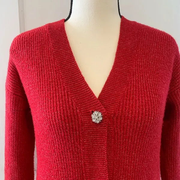 Loft | red snow flake button knit cardigan - Image 4
