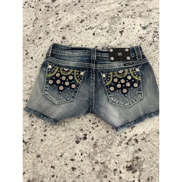 Miss Me floral embellished distressed denim cut-off shorts 27 - Image 5