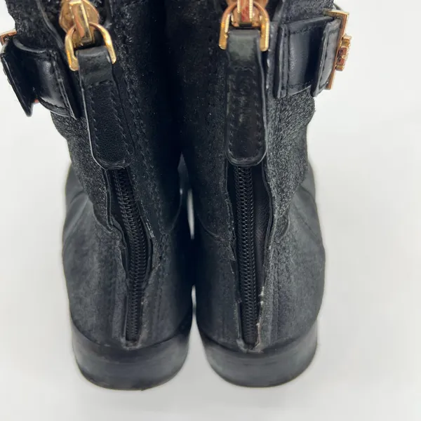Tory Burch Selena distressed suede leather moto boots black zip close TB size 8 - Image 4