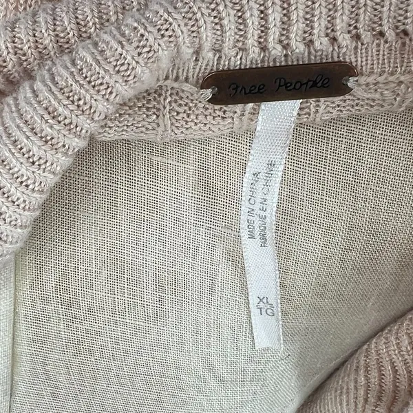 Free People Betty Cardigan Sweater Linen Blend‎ Beige Tan Size XL - Image 11
