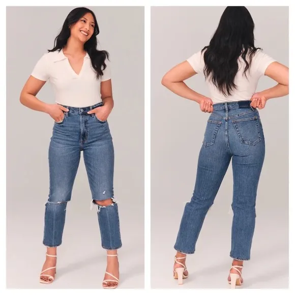 Abercrombie & Fitch Ultra High Rise Ankle Straight Distressed Jeans Size 27/4 - Image 2