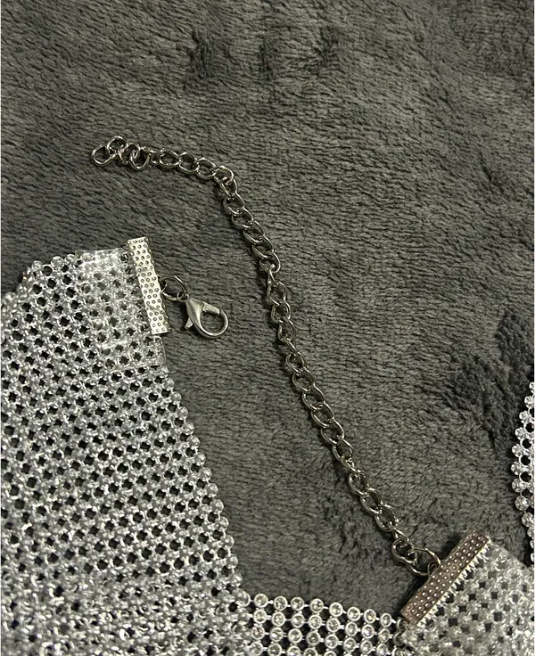 SheIn NWOT Rhinestone Detail Metallic Open Back Silver Top - Image 8