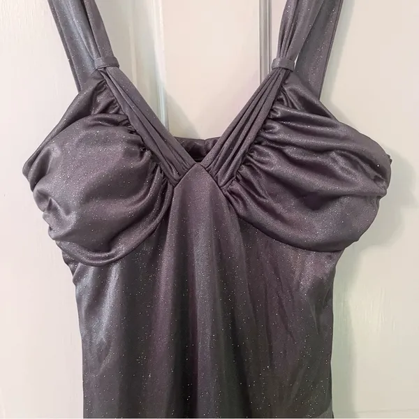 Y2K Vintage Charlotte Russe Grey Sparkle Asymmetrical Evening Dress - Image 3