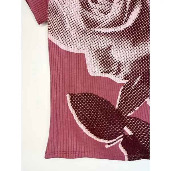 UO Nadia Rose Print Low Open Back Top M Pink Mauve Ribbed Knit ASO Bel-Air Amira - Image 7