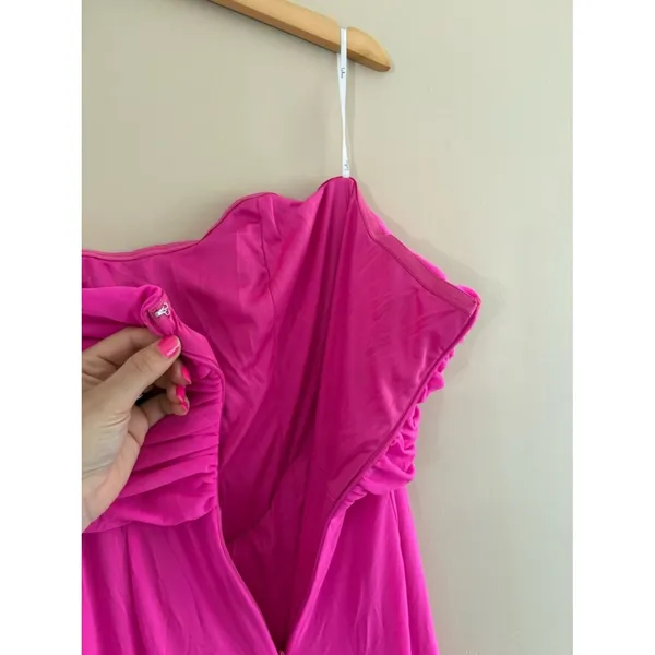Lulus Epitome of Allure Hot Pink Mesh Strapless Ruched Maxi Dress Size Medium - Image 11