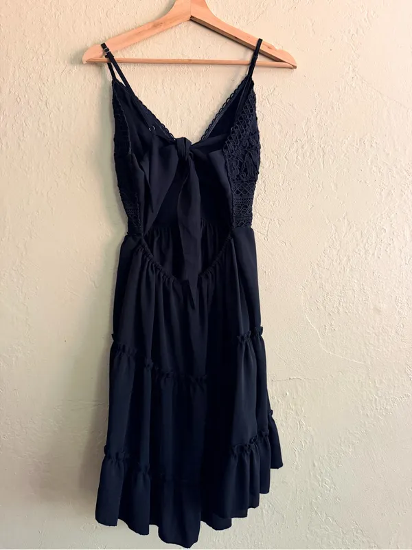 Ecowish Black Lace-Trim Tiered Midi Dress - Image 3
