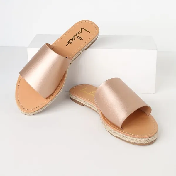 Lulus Marnie Rose Gold Espadrille Slide Sandals - Image 2