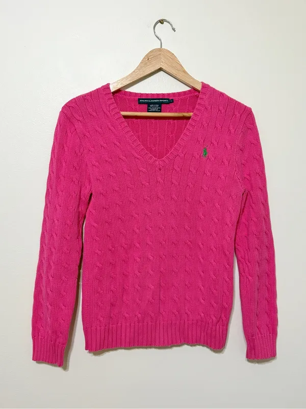 Ralph Lauren Pink Cable Knit Sweater Size Medium Women’s - Image 2