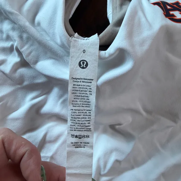 Lululemon Auburn Tigers Align Tank Top White Size 0 Nulu Cropped Bra LW1DUDS - Image 3