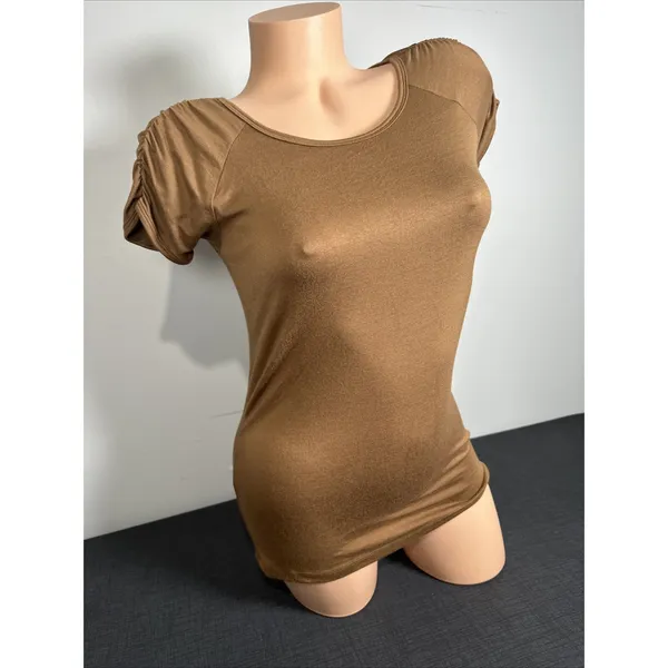 Tweeds Womens‎ Top Small T-Shirt Brown Stretch Short Sleeve NWT Ruched Basic Y2K - Image 12